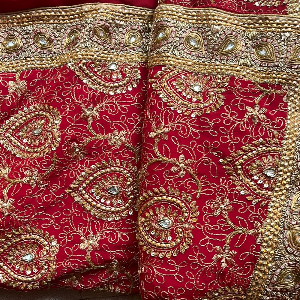 Red and gold sari